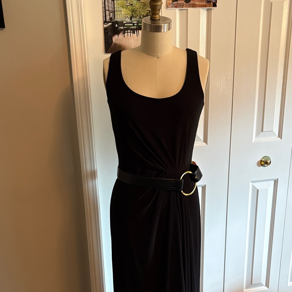 Lauren Ralph Lauren Classic Black Jersey Dress with Waist Belt